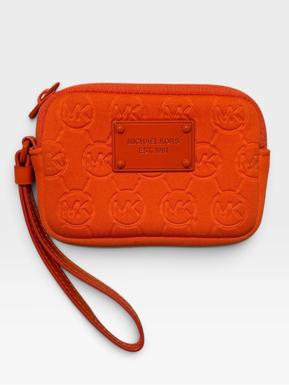 NEW Michael Kors Print Neoprene Orange Small Wristlet Wallet